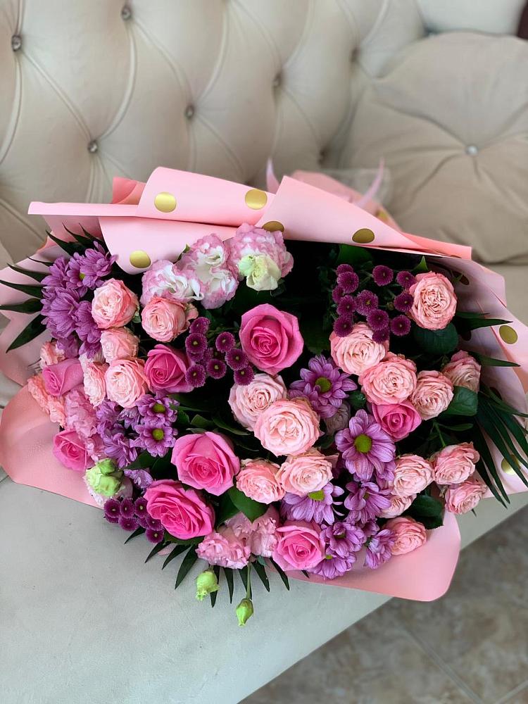 Букет цветов из: Хризантемы, Розы и Лизиантусы в Федоровка Республика Башкортостан