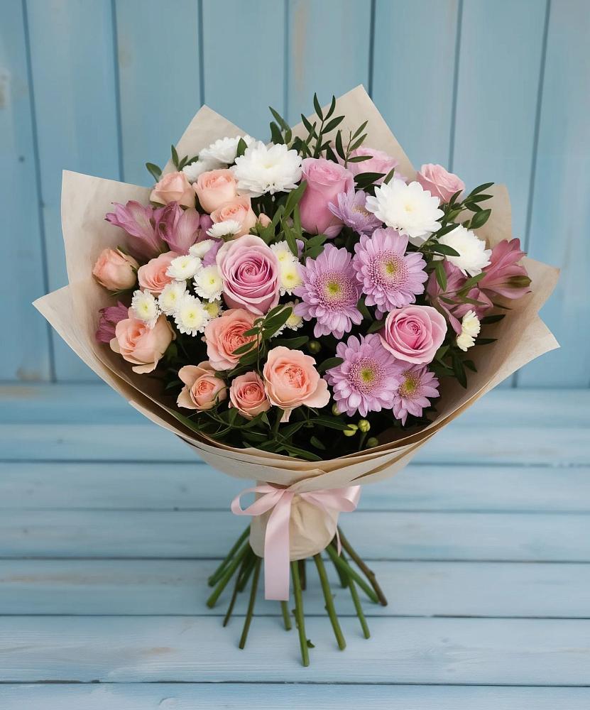Букет цветов из: Хризантемы, Розы и Альстромерии в Федоровка Республика Башкортостан