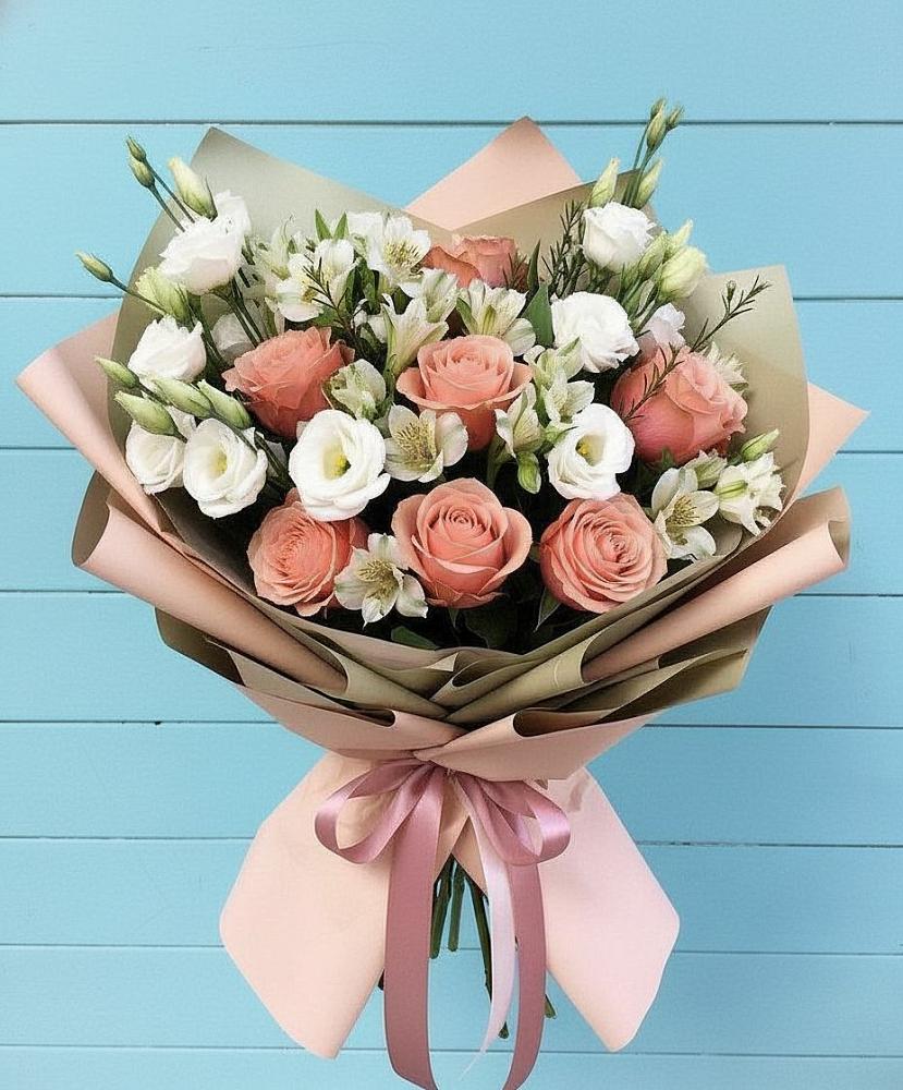 Букет цветов из: Розы, Альстромерии и Лизиантусы в Федоровка Республика Башкортостан