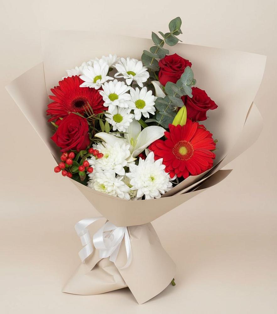 Букет цветов из: Розы, Хризантемы, Герберы и Лилии в Федоровка Республика Башкортостан