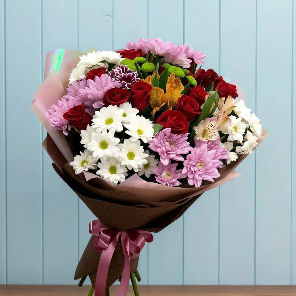 Букет цветов из: Розы, Хризантемы и Альстромерии в Федоровка Республика Башкортостан