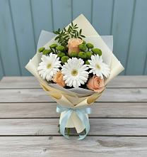 Букет цветов из:  Герберы, Розы и Хризантемы в Федоровка Республика Башкортостан